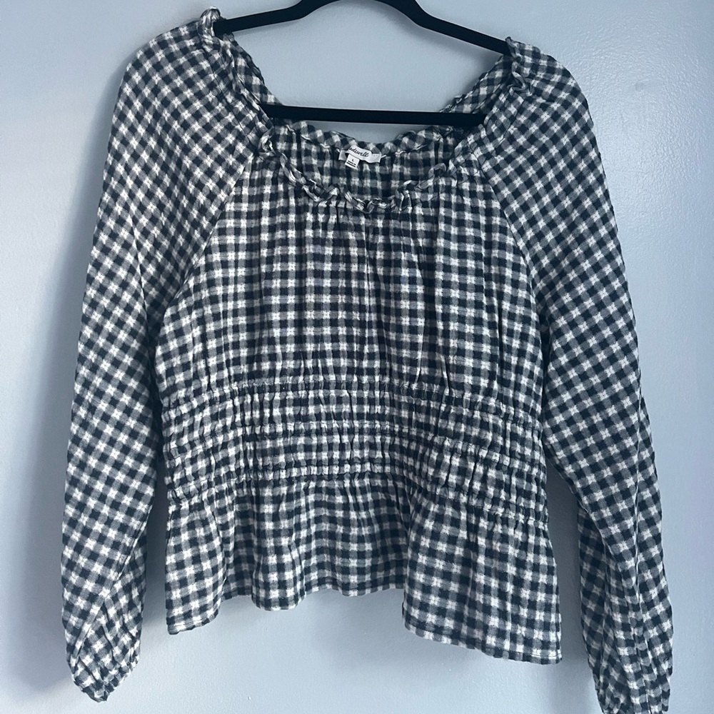 Madewell Sophia Top in Textured Windowpane, Size L